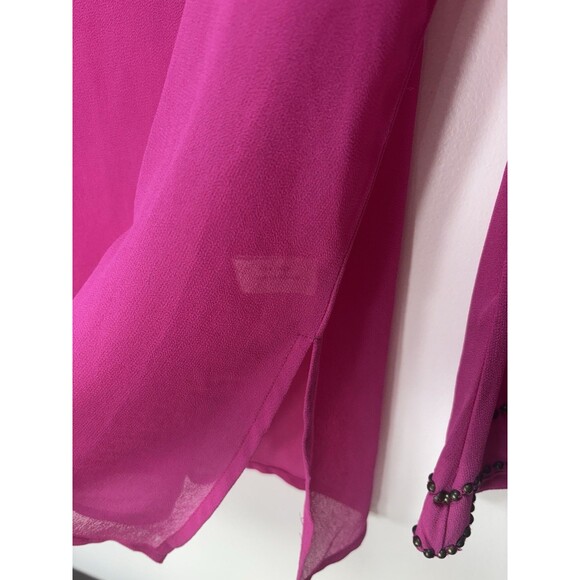 BOSTON PROPER Women’s SHEER EMBELLISHED V NECK TUNIC Top HOT PINK Sz S (flaw) - Picture 10 of 16